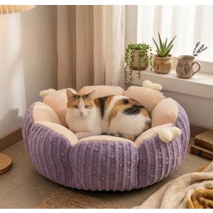 Cat Cave Bed for Indoor Cats - Calming Plush Cat Bed, Washable Anti-Slip Cat Nest, Cozy Kitten Bed 18 Inch for Cats up to 15 lbs
