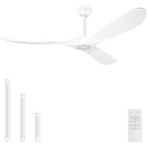 Solid Wood Ceiling Fans no Light,60'' White Ceiling Fan with Remote Control,DC Motor with Large Airflow,Indoor and Outdoor Ceiling Fan for Living Room,Bedroom,Patios