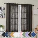 Simplebrand Chocolate Semi Sheer Curtains 54 Inch Length 2 Panels, Geometric Jacquard Clip Textured Short Sheer Curtains for BedroomModern Elegant Window Curtains Drapes/Treatment Sheer42x54 inch
