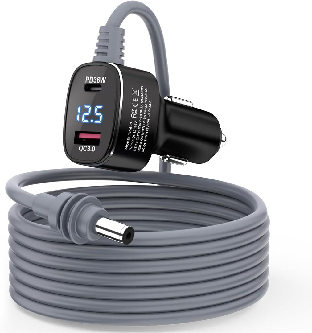 Starlink Mini Cable 3 in 1 DC Power Cable Aluminium Alloy Cigarette Lighter Adapter 12V-48V with Digital Display, Durable USB C PD 40W and USB A 35W Ports for Cars,Yacht, Trucks and RVs etc(10FT)