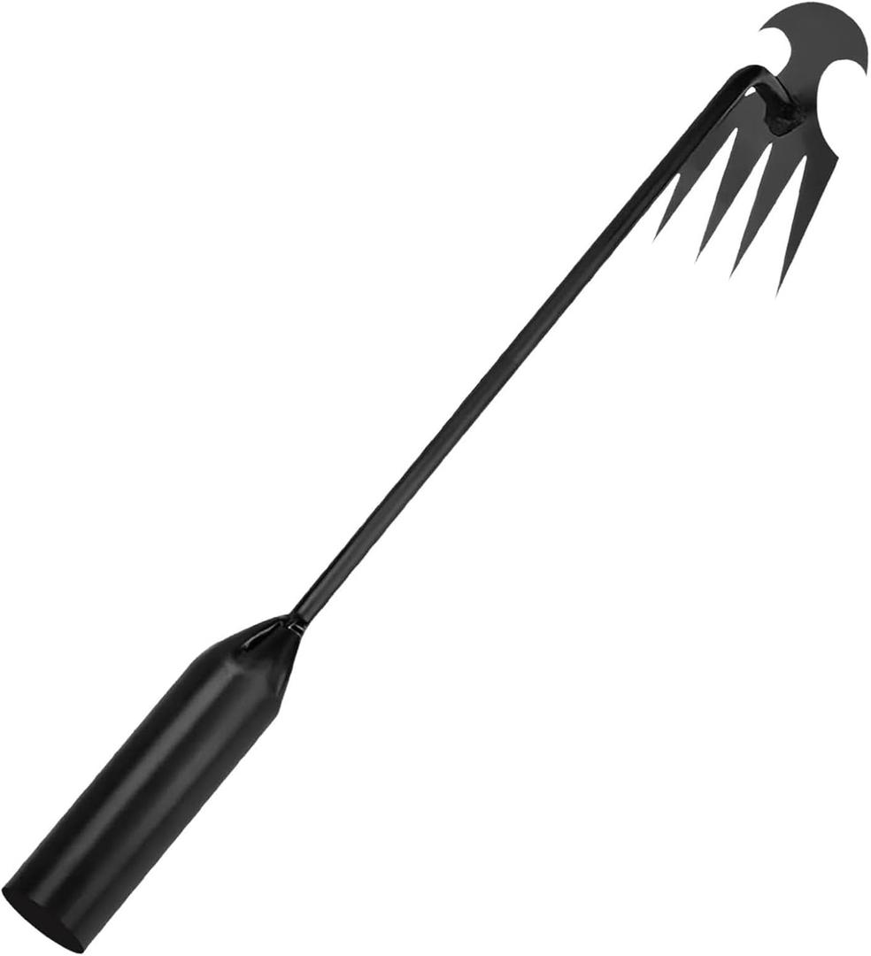 Gardenia Uprooting Tool, Foxyle Weeder, Iron Rake for Gardening and Weeding, 4 Teeths Dual Purpose Manual Weeders Tool, Portable Garden Weeder Tools for Gardens, Yards & Farms (Black)