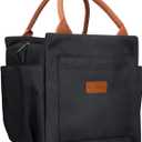 Joymee Lunch Bag Women Insulated Lunch Box Reusable Leakproof Large Spacious Cooler Tote for Women Men Adult with Bottle Holder and Side Pockets for Work Office Travel Picnic - Black (04 Black)