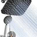 Veken 11.8 Inch High Pressure Rain Shower Head -Shower Heads with 5 Modes Handheld Spray Combo- Wide RainFall shower with 70" Hose & Bracket- Adjustable Dual Showerhead with Anti-Clog Nozzles - Chrome
