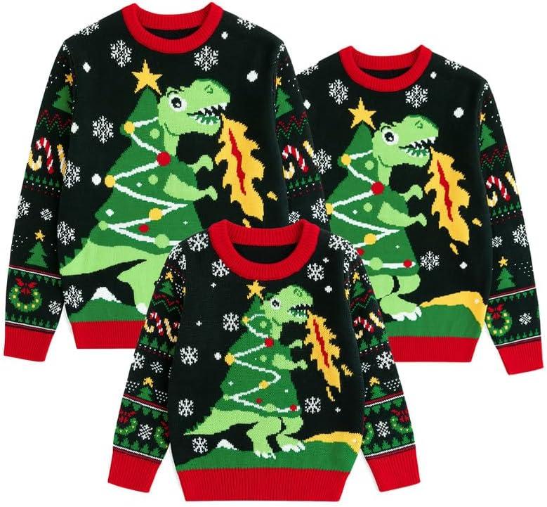 Curipeer Matching Family Ugly Christmas Sweater Outfits for Women Men Knitted Pullover Sweaters Tops for Party Holiday (Medium Adult)