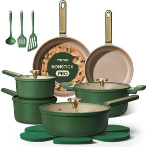 CAROTE Pots and Pans Set Non stick, 18pcs NonStick Kitchen Set Induction Cookware Non-toxic Cooking Set, Dishwasher/Oven Safe,Cookware Set,Green