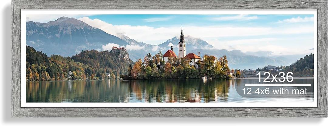 Hongkee 12x36 Picture Frame, Collage Twelve 4x6 with Mat, Wood Style,1 Pack, 12X36 in
