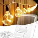Hooks for Outdoor String Lights Clips: 20 Pack Large Clear Rectangle Outdoor Light Clips Waterproof Adhesive Strips - Heavy Duty Outside Hanging Cable Rope Light Holders Organizer