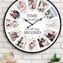 12 Photo Collage Family Wood Wall Clock, Rustic Farmhouse Wall Clock, Large Oversized Wall Clocks for Home, Kitchen, Living Room, Silent Battery Powered 24 Inch White