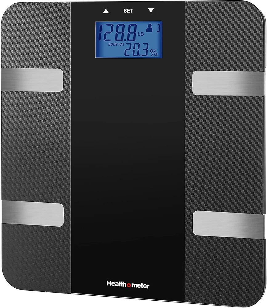 Health o meter Total Body Composition Carbon Fiber Weight Tracking Digital Scale for Body Weight, Bathroom Scale, Body Fat, Hydration Levels, BMI, Muscle Mass, Backlit LCD Display, 400 lbs Capacity