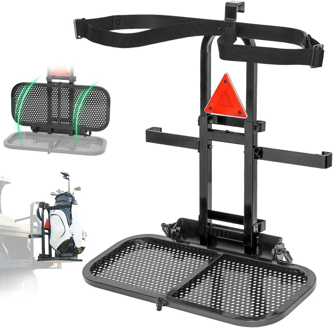 Foldable Golf Cart Rear Seat Bag Holder Fits 4 Seater Golf Cart Bag Holder Compatible with EZGO/Club Car/Yamaha Works for Rear Armrests Up to 8" & 24.5" Wide Equipped with Stainless Steel Buckles
