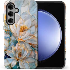 TAMEFOX Case for Samsung Galaxy S25 FE,Anti Drop Scratch Frosted Protective Cover Case for Women Girl-Glass Golden Flower