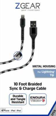 ZGear Metal Housing for Lightning Tip 10 Foot Braided Sync & Charge Cable