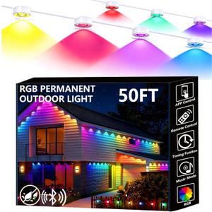 Permanent Outdoor Lights, 50ft Smart Eave Lights with RGB LED Light, IP67 Waterproof, App Control, DIY RGB Light for House Halloween Decorations