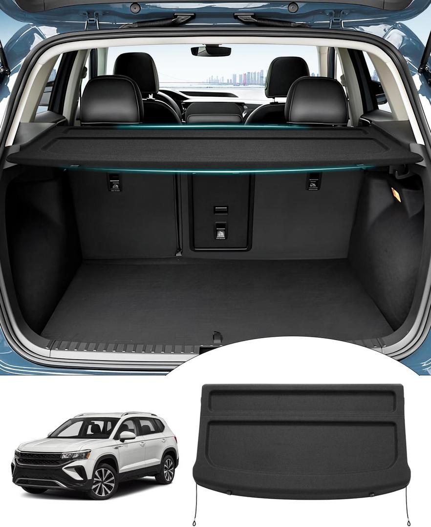 Powerty Cargo Cover for 2022 2023 2024 2025 Volkswagen VW Taos Accessories Trunk Cover Trunk Shielding Shade Cargo Luggage Cover Black (Can Withstand The Load)