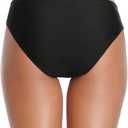 Tempt Me Women Twist Bikini Bottom Moderate High Cut Bathing Suit Bottoms Ruched Swimsuit Bottom (Black, M)