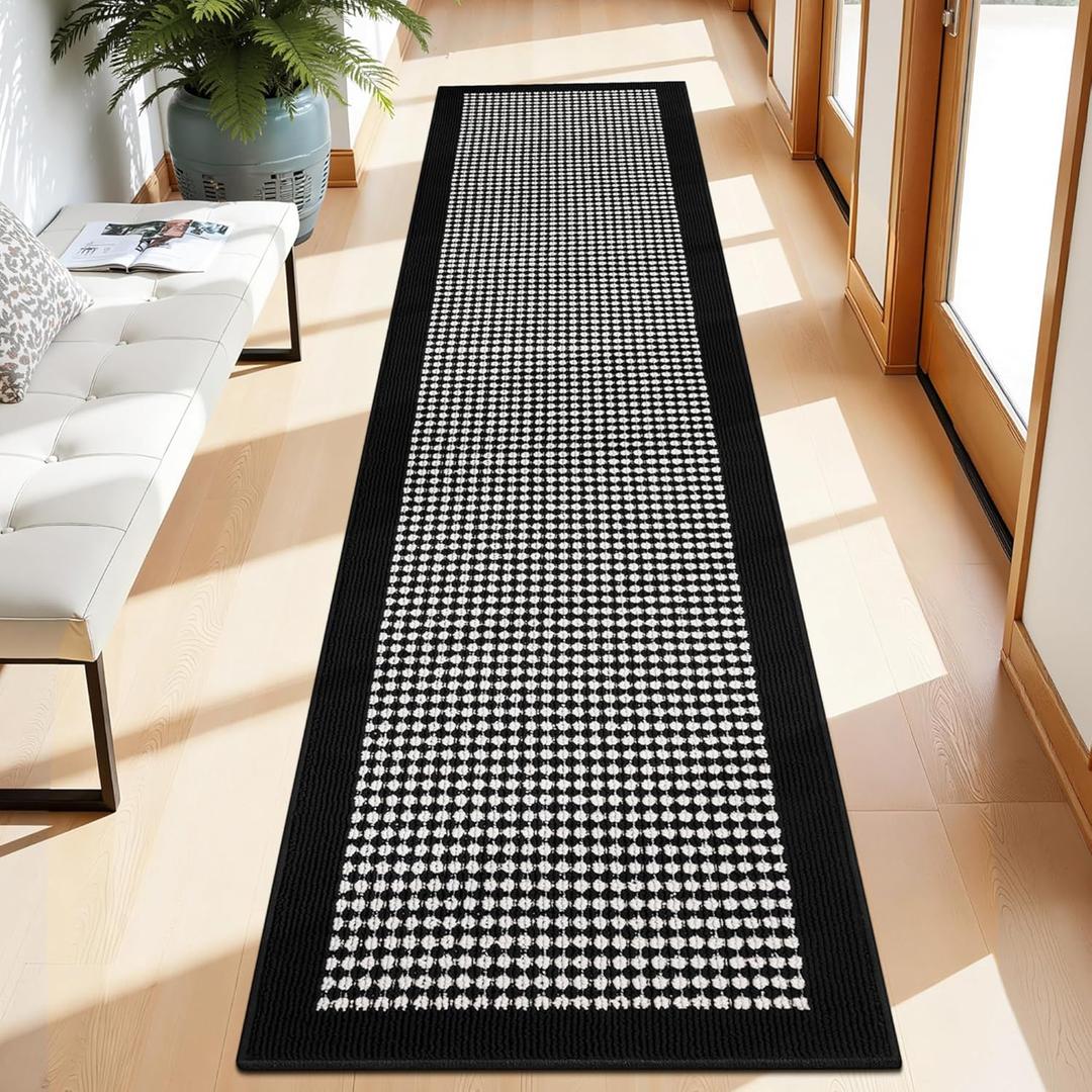 Ileading Runner Rugs for Hallway 2'x8' Non Slip Farmhouse Long Kitchen Floor Mats with Rubber Backing Absorbable Throw Rugs Machine Washable Indoor Helloween Decor Carpet for EntrywayBlack&White