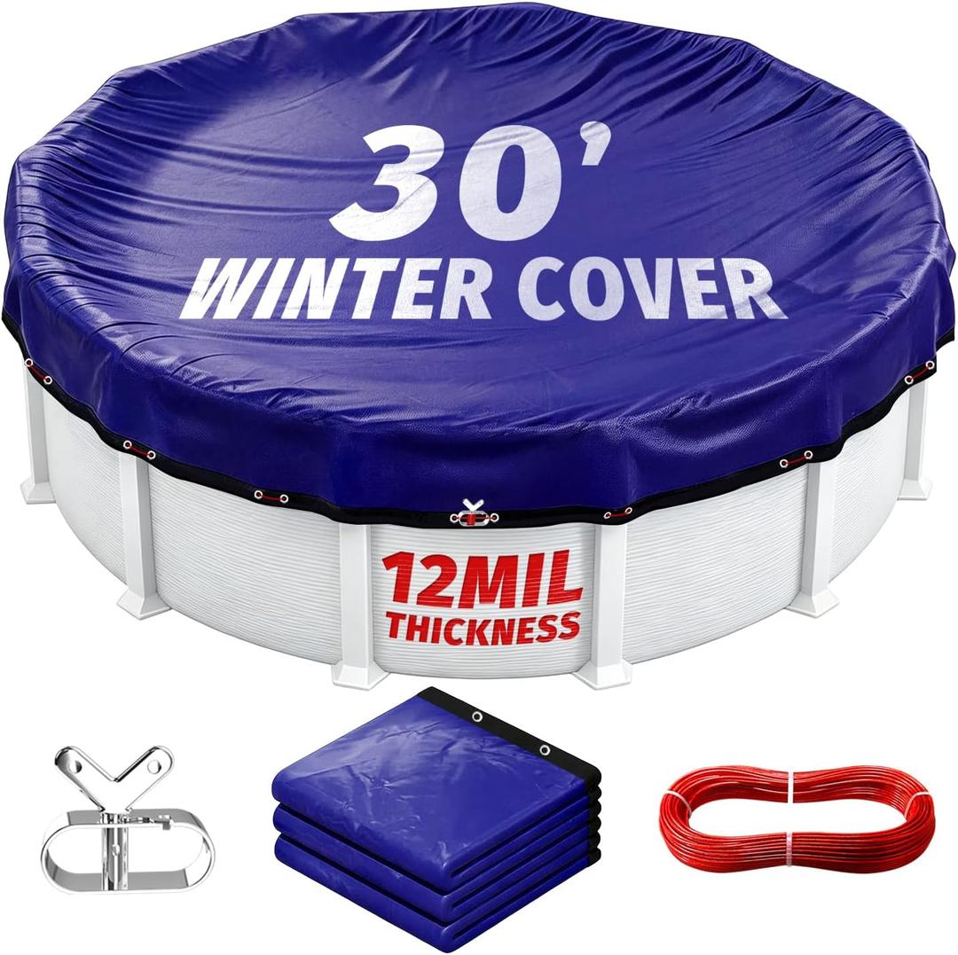 30 Foot Round Winter Pool Cover,12Mil Thicker Heavy Duty,Winch Closing Kit