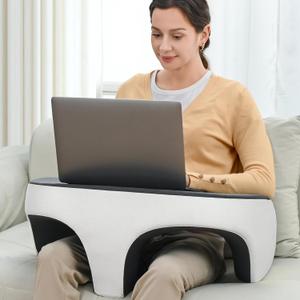 Lap Desk Reading Pillow, Gaming Pillow with Memory Foam Comfort, Bed Rest Desk Pillows for Reading & Working, Multi-Use Couch Laptop Pillows for Adults, Ergonomic Arm Rest for Bed, Sofa & Floor (Grey White)