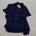 Dokotoo Women's Dressy Casual V Neck Short Sleeve Button Down Shirts Relaxed Work Business Loose Blouses Tops XXL Navy Blue