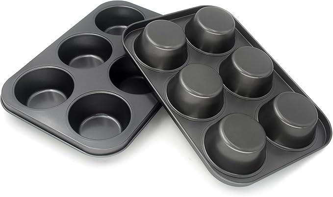 Non-Stick Jumbo Muffin Pans, 6-Cup Set of 2 Baking Pans for Extra-large Muffins & Cupcakes