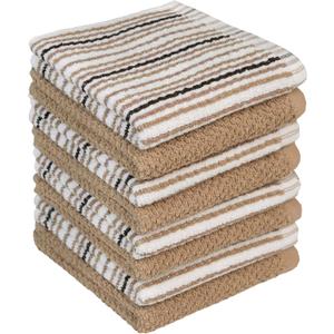 Bumble Premium Dish Cloths Towel 12"x12" | 100% Natural Ring Spun Cotton Tea Towel Set | 430 GSM | Highly Absorbent & Soft Dish Towels | 8 Pack - 4 Popcorn Striped & 4 Solid Kitchen Towels - Tan