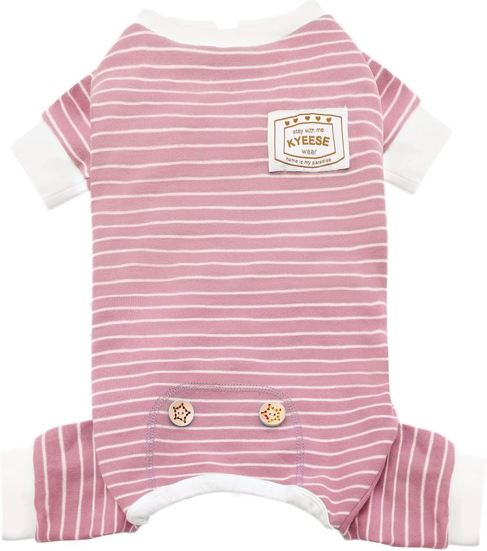 KYEESE Dog Pajamas Soft 4 Legs Doggie Jammies Striped Dog PJS Pet Jumpsuit Lightweight Puppy PJS Clothes Breathable Pajamas Stretchable Outfit Cozy Onesie Sleepwear for Summer,Purple Striped, Small (Small (6-11lbs))