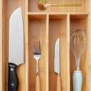 Juvale Narrow Bamboo Silverware Drawer Organizer, Wooden Cutlery Tray Holder for Utensil Storage with 5 Slots, 14.5 x 10.25 x 1.75 Inches