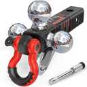 TYT Tri Ball Mount Trailer Hitch Fits 2 inch Receiver, Triple Balls (1-7/8", 2", 2-5/16") with Tow Hook & Shackle,10,000lbs GTW,1,000 lbs Tongue Weight, Includes Hitch Pin Lock
