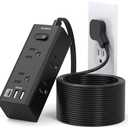15Ft Extension Cord with Multiple Outlets, Flat Plug Power Strip Surge Protector with 15 Ft Long Cord, 6 Outlet 3 USB Ports (1 USB C), Multi Outlet Wall Plug for Travel, College, Dorm Essentials-Black