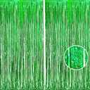 BRAVESHINE Green Metallic Tinsel Foil Fringe Curtains - 2 Pack 3.2 x 8.2 ft Metallic Photo Backdrop for Graduates-Theme/St Patricks Day/Hawaiian/Luau/Dinosaur/Jungle-Theme/Christmas Party Decorations