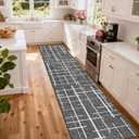 Non Slip Hallway Runner Rug 2.6x12, Modern Distressed Stripe, Washable Extra Long Rug, Woven Thin Low Pile Carpet Runners for Hallway 12ft Entryway, Kitchen, Walkway- Gray