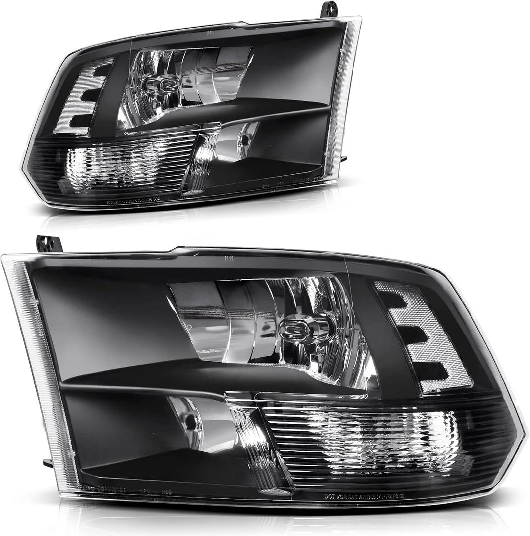 AUTOSAVER88 Headlights Assembly Compatible with 2009-2018 Dodge Ram 1500 2500 3500/2019-2022 Ram 1500 Classic Headlamp Replacement Clear Reflector Passenger and Driver Side (Only for Quad Models)