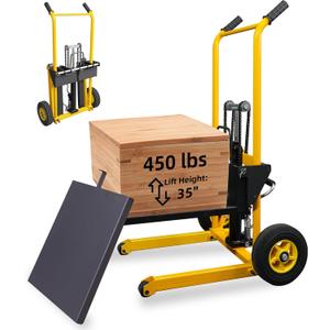 Foldable Hydraulic Material Lift Dolly, 450lbs Lift Table Cart, Pallet Stacker Winch Stacker, Forklift with 35" Lift Height, Pallet Truck Dolly, Pallet Jack, Steel Platform x 1