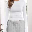 PALINDA Fitted Long Sleeve Shirts for Women Crew Neck Basic Stretchy T-Shirts Casual Layering Tee Shirt Crop Tops (White, M)