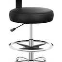 Drafting Chair with Backrest  Adjustable Foot Rest Rolling Stool with Wheels, PU Leather Swivel Stool for Office Spa Studio Lab Counter Salon Home Work Bar Kitchen Shop(Silver)