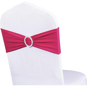 Pack of 50 Spandex Fuchsia Chair Sashes for Wedding Elastic Hot Pink Chair Bands with Buckle Slider, Stretch Chairs Bows for Party Birthday Engagement Banquet Bridal Shower