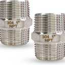 1" Male Hex Nipple Pipe Fittings, 304 Stainless Steel 1 inch NPT Threaded Pipe Adapter Fittings Equal Nipples Connectors, Male Straight Connector Pipe Fitting (2pcs)