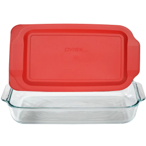 Pyrex Basics Glass Oblong Baking Dish with Red Plastic Lid