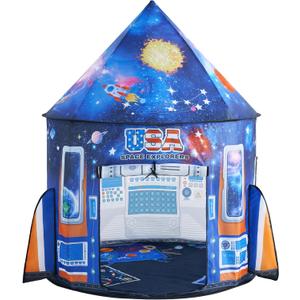 JOYIN Rocket Ship Play Tent for Kids Glow-in-the-Dark Space Tent with Starry, Astronaut Spaceship Foldable Playhouse for Boys & Girls, Indoor Outdoor Kids Pop-up Play House, Toddler Birthday Toy