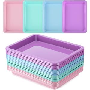 20 Pcs Plastic Art Sand Trays Multicolor Stackable Activity Sensory Tray Paint Mixing Crafts Organizer Serving Accessories for DIY Bead Painting Project, 9.65 x 7.28 x 0.9 Inch (Fresh Color)