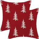 CXMEIFLY Christmas Pillow Covers 20x20 Inch Set of 2 Red Cream Christmas Tree Decor Throw Pillows Winter Xmas Holiday Outdoor Cushion Cases for Couch Bed Decorations