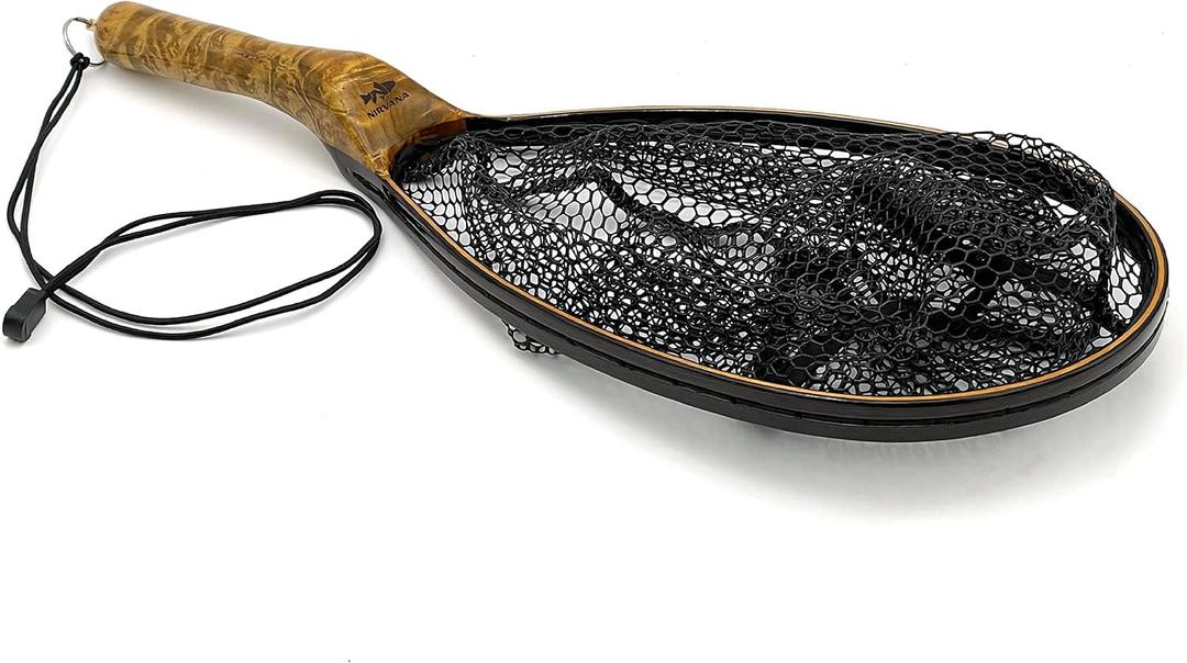 Wooden Small Stream Net, Compact, Lightweight Hardwood Net with a Fish-Friendly Clear Rubber Basket; Ideal for Brush-Choked Creeks