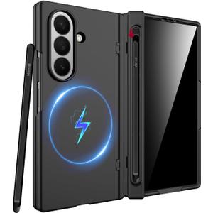 Miimall for Samsung Galaxy Z Fold 7 Case with S Pen & S Pen Holder, Built-in Privacy Screen, Compatible with MagSafe, Magnetic Hinge Protection, Shockproof Matte Case for Z Fold 7, Black