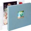 12x12 Inch Large 3 Ring DIY Scrapbook Photo Album Journal with 30 Plastic Sleeves 60 Pages and Fabric Cover for Baby Travel Wedding Anniversary kids Adventure (Cyan Blue Cover/White Pages)