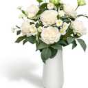 Artificial Flowers in Vase, Fake Roses Peonies Flower Bouquet with Ceramic Vase Floral Arrangements for Dining Table Centerpieces Living Room Indoor Decor - Ivory White