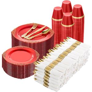Goodluck 700 Piece Red Dinnerware Set for 100 Guests