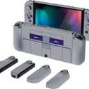 PlayVital AlterGrips Protective Slim Case for Nintendo Switch OLED, Ergonomic Grip Cover for Joycon, Dockable Hard Shell for Switch OLED w/Thumb Grip Caps & Button Caps (Classics SNES Style)