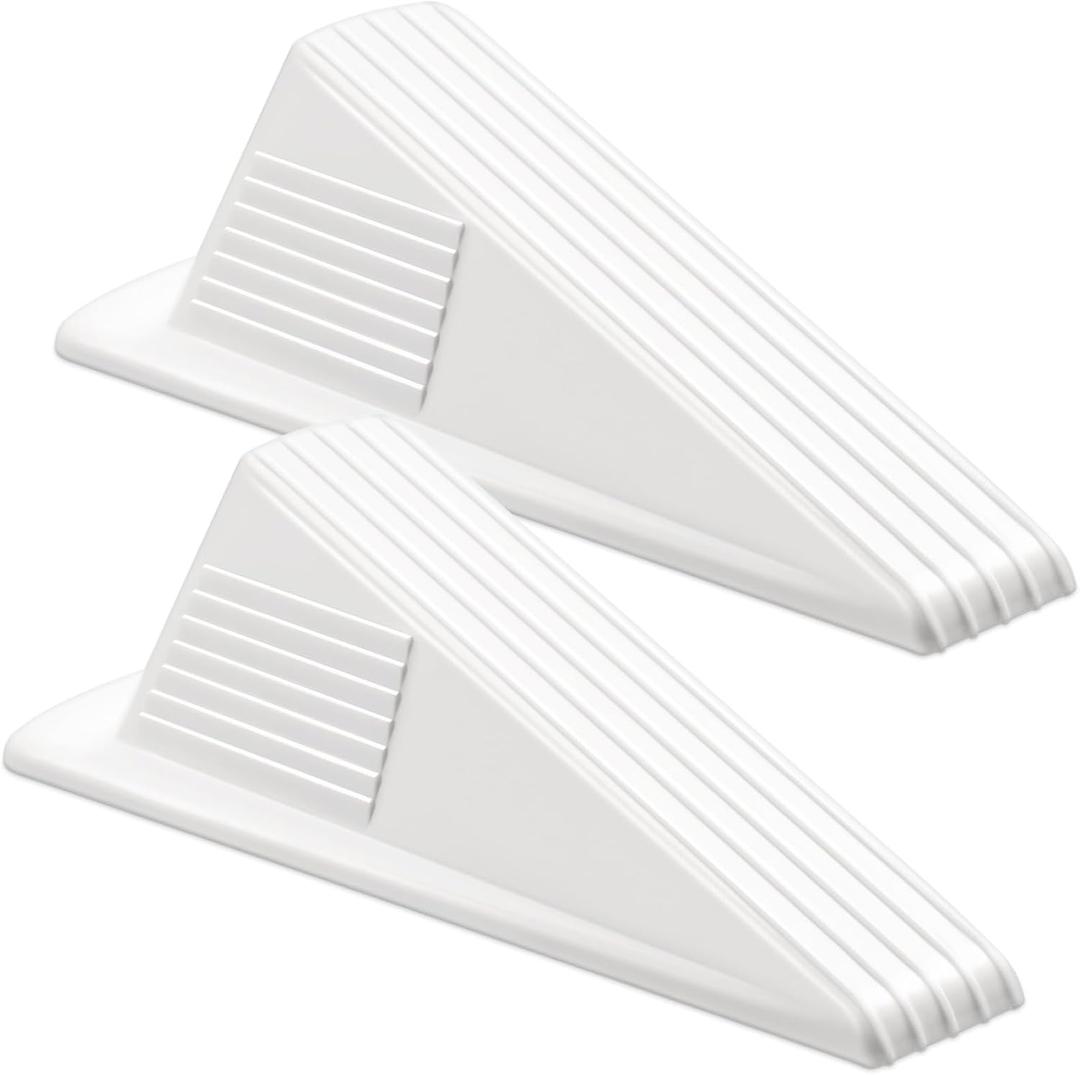 Frienda 2 Pcs Jumbo Door Stoppers Heavy Duty Door Stopper Tall up to 2inch Tall Wedge TPR Large Wedge Stackable Big Rubber Doorstop for Hotel Carpet Hardwood Concrete and Tile (White)
