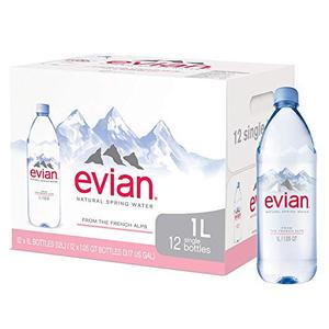 evian Natural Spring Water (One Case of 12 Individual Bottles, Each Bottle is 1 Liter) Naturally Filtered Spring Water in Large Bottles