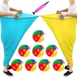 11 PCS Granny Pants Yard Game Easter Games Set, Oversized Blue & Yellow Pants With 8 Colorful Bouncy Balls & 1 Air Pump, Outdoor Tossing Games For Adults Family Easter Carnival Party Reunion Gathering